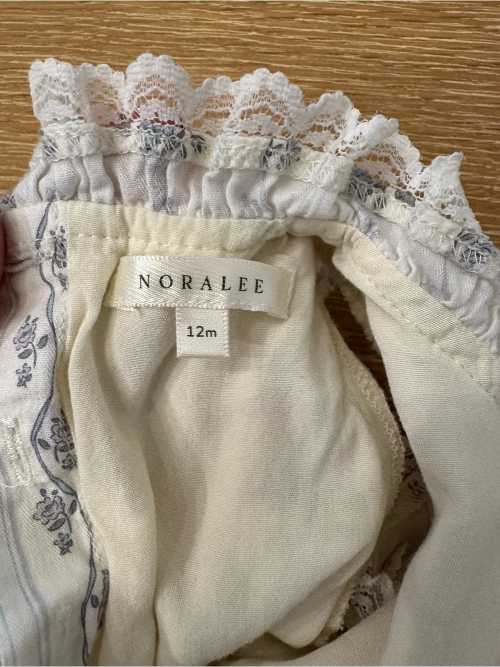 Noralee 12 M - Girls Blue & Cream Floral Ruffle One-Piece Bodysuit